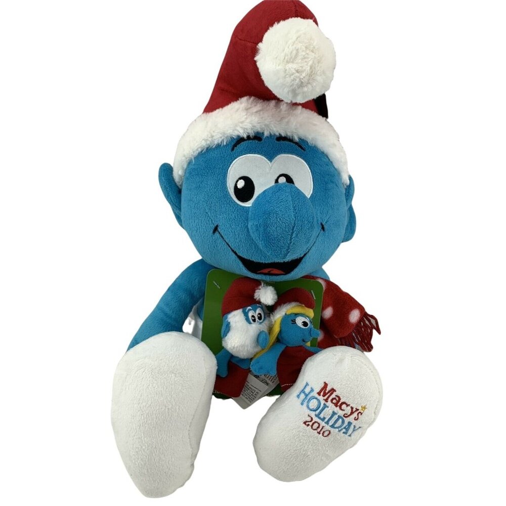 Macy's Papa Smurf Plush Holiday 2010 w/ Santa Hat & 2 Finger Puppets 21 Inch New